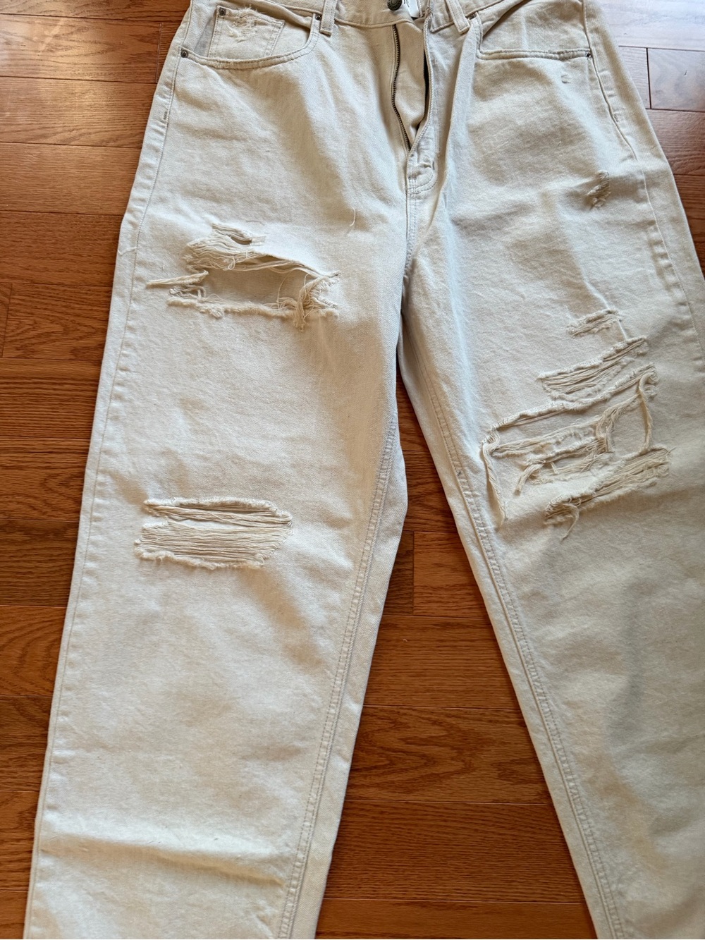 BDG Cream Distressed Relaxed Jeans